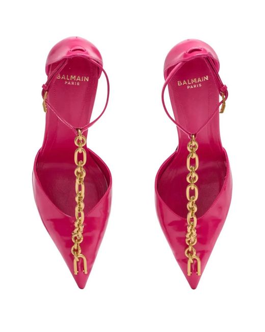 Balmain Pink Sync Shiny Pointed-Toe Pumps