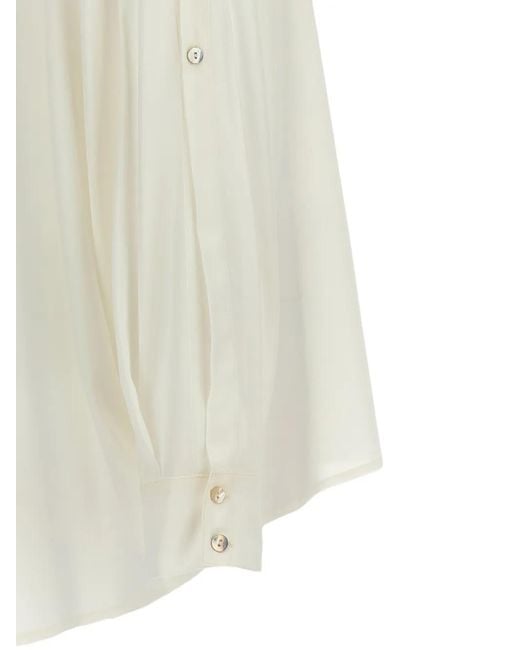 DI.LA3 PARI' White Chemise À Ourlet Asymétrique Et Col Lavallière