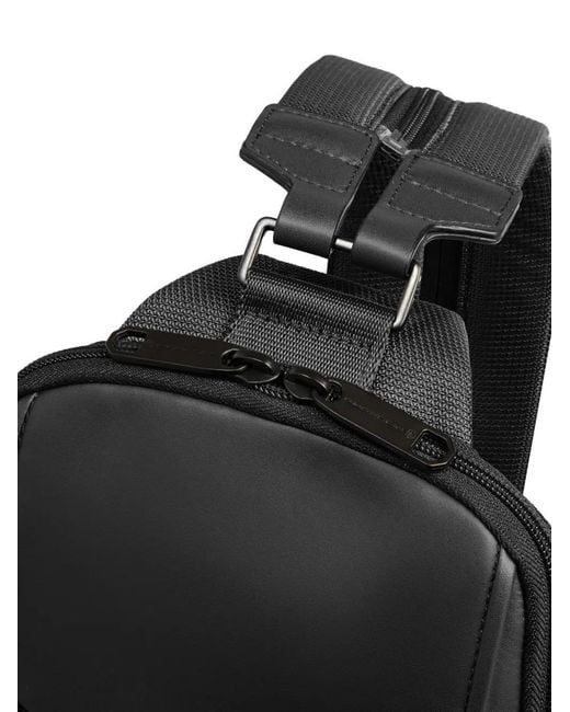 Piquadro Black Convertible Leather-Trim Sling Bag for men