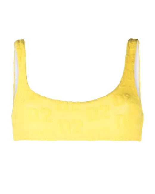 DSquared² Yellow Flocked-Logo Bikini Top