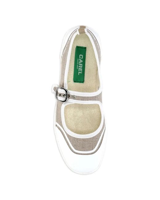 CAREL PARIS White Buckle Strap Ballet Flats