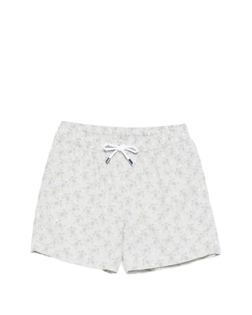 Fedeli White Turtle-Print Swim Shorts for men
