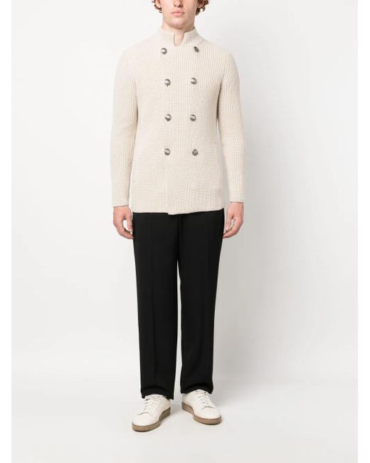 Brunello Cucinelli Natural Double-Breasted Wool-Cashmere Cardigan for men