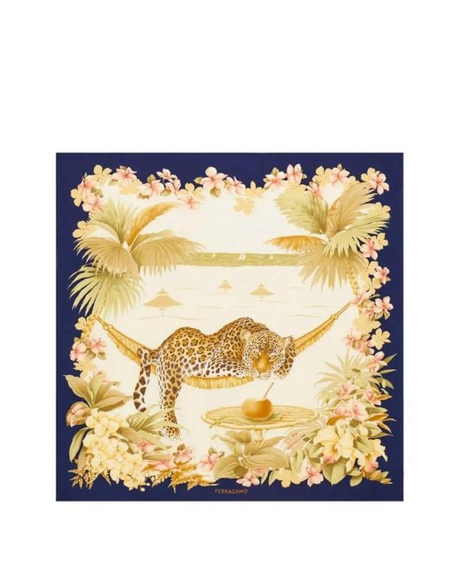 Ferragamo Metallic Jungle-Print Silk Scarf