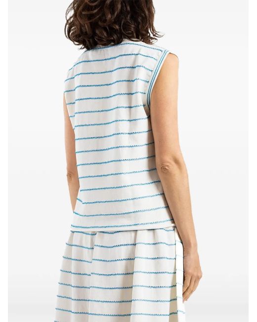 Bielo Blue Wavy-Stripe Knitted Top