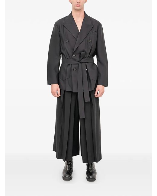 Setchu Black Origami Double-Breasted Belted Blazer for men