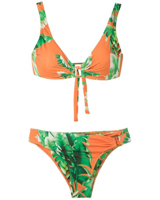 Amir Slama Green Floral Print Bikini Set