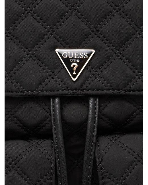 Guess Black Quilted-Effect Chain-Handle Backpack
