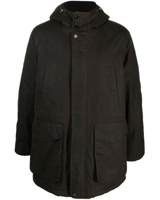 Baracuta Black Hooded Press-Stud Coat for men