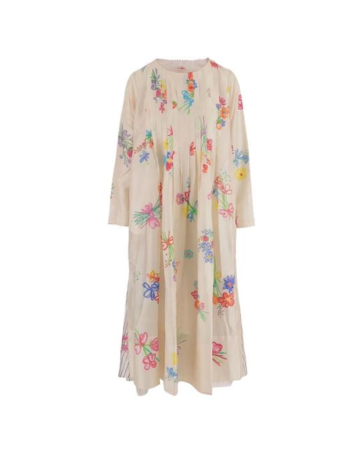 Péro White Robe Mi-Longue À Fleurs