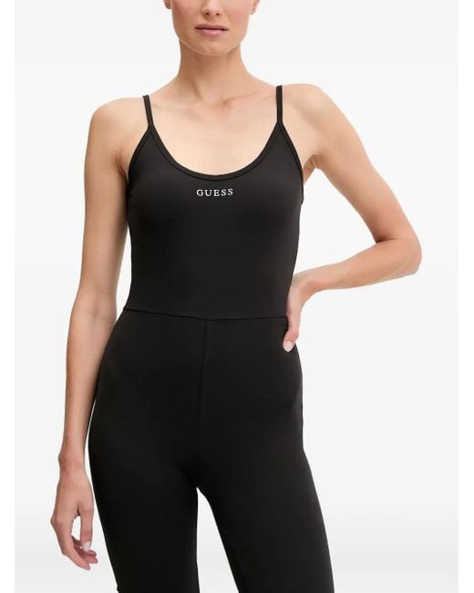 Guess Black Logo-Embellished Flared Jumpsuit