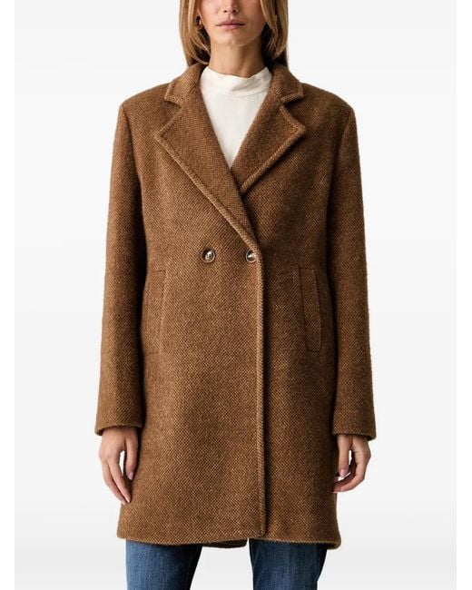 Fracomina Brown Double-Breasted Textured-Finish Coat