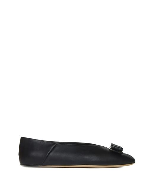Ferragamo Black Bow Flat Pumps
