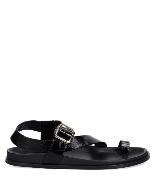 Alohas Black Leather Flat Sandals