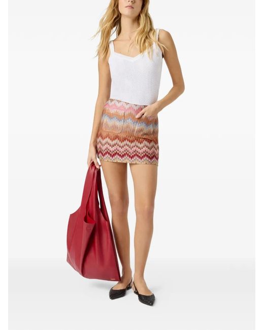 Missoni Pink Patch-Pocket Zigzag-Pattern Mini Skirt