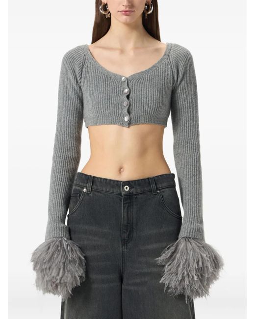 Blumarine Gray Cropped Ribbed Cardigan
