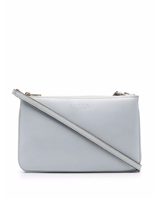 Furla Gray Embossed Logo Crossbody Bag