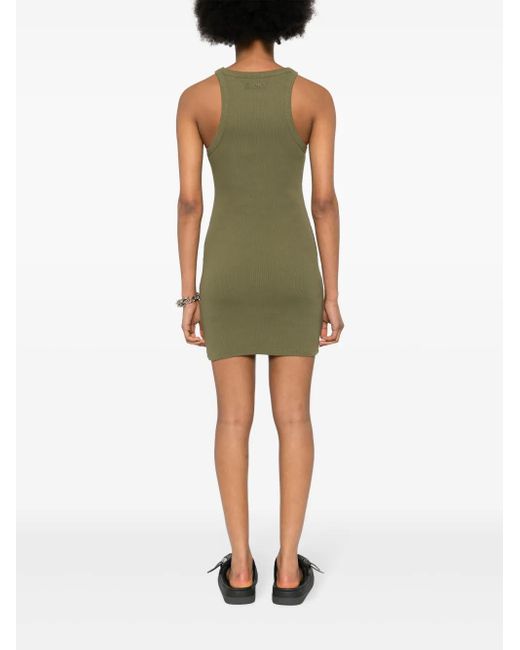 Vetements Green Logo-Embroidered Ribbed Mini Dress