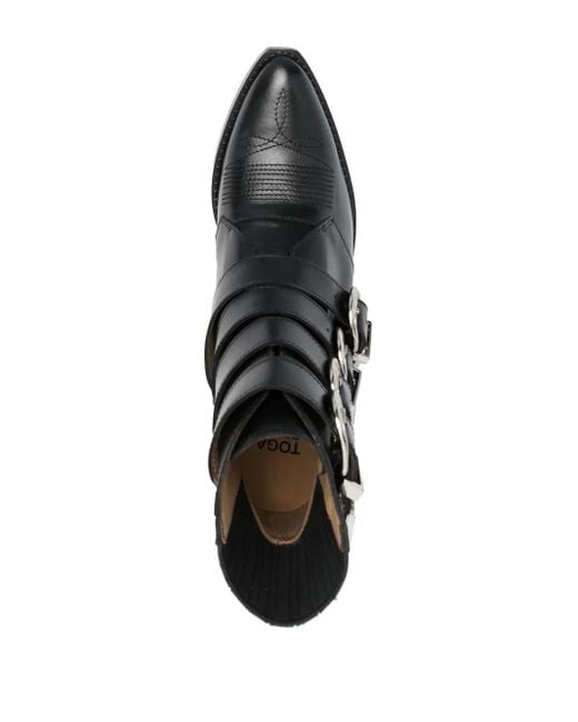 Toga Black Buckle-Strap Mid Heel Boots