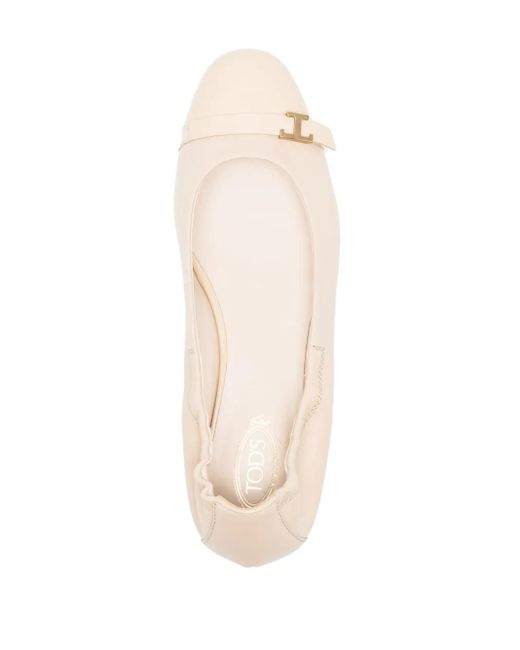 Tod's Natural Logo Strap Leather Ballerinas