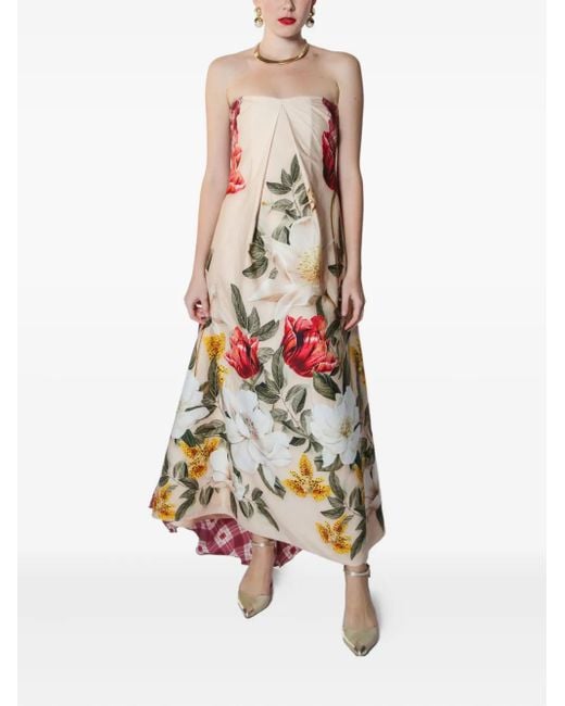 Lethicia Bronstein White Schulterfreies Marigold Maxikleid mit Print