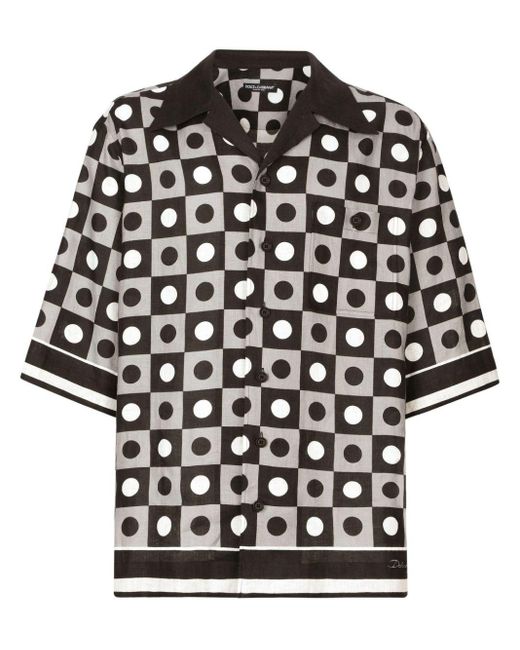 Dolce & Gabbana Leinenhemd mit geometrischem Print in Black für Herren