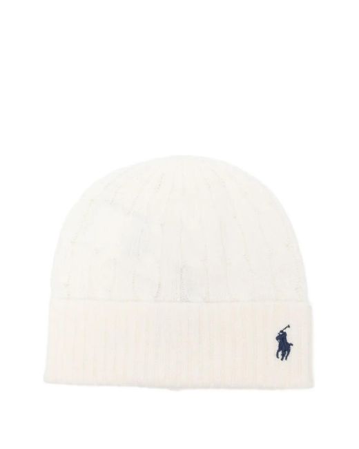 Polo Ralph Lauren White Cable-Knit Beanie Hat