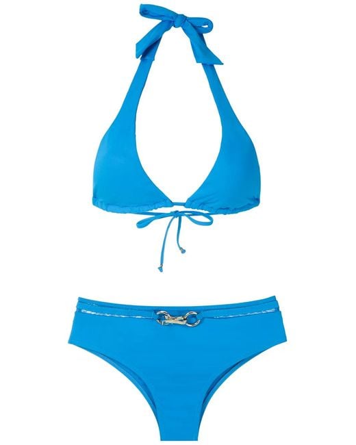 Amir Slama Blue Metallic Embellishment Bikini Set
