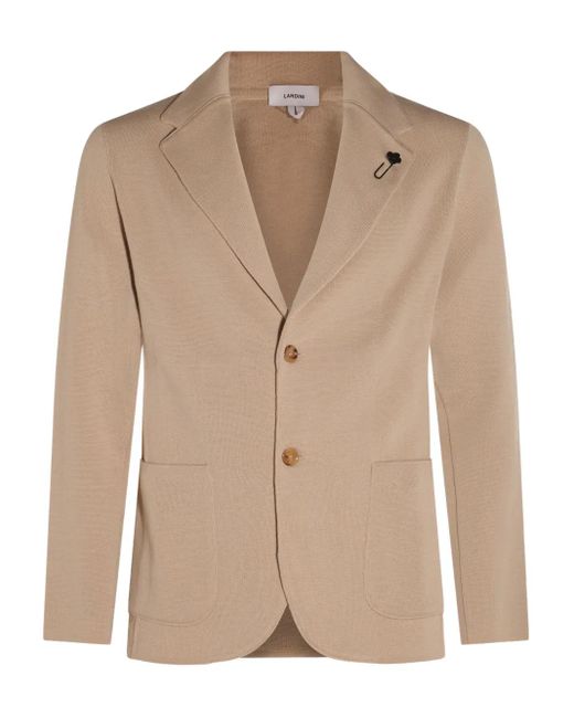Lardini Natural Buttoned Flower-Embellished Blazer for men