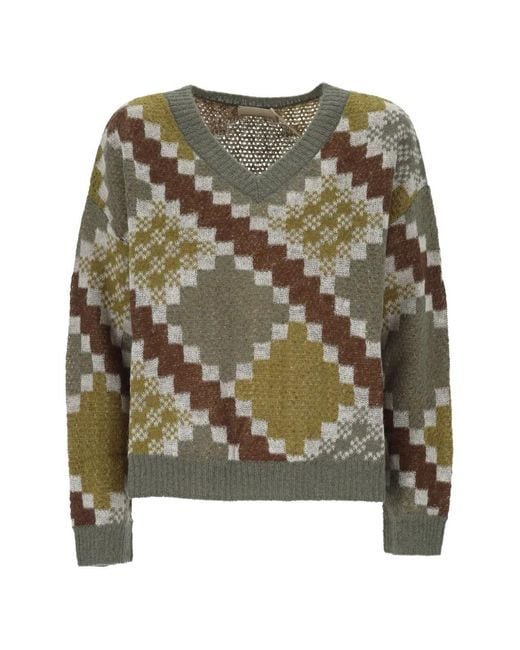 Pennyblack Green Argyle-Knit V-Neck Sweater