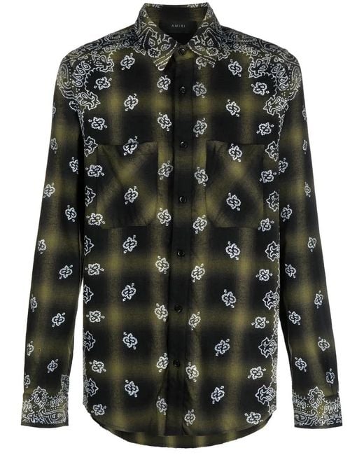 Amiri Black Bandana-Print Checked Shirt for men