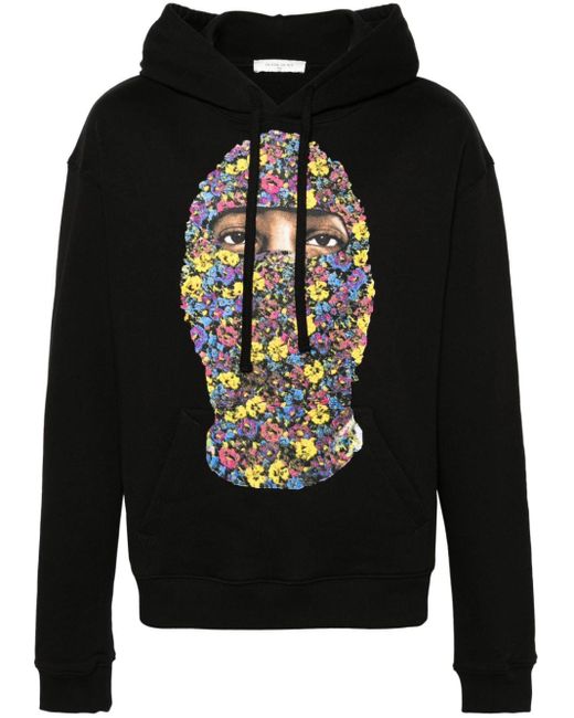 Floral-print cotton hoodie di Ih Nom Uh Nit in Black da Uomo