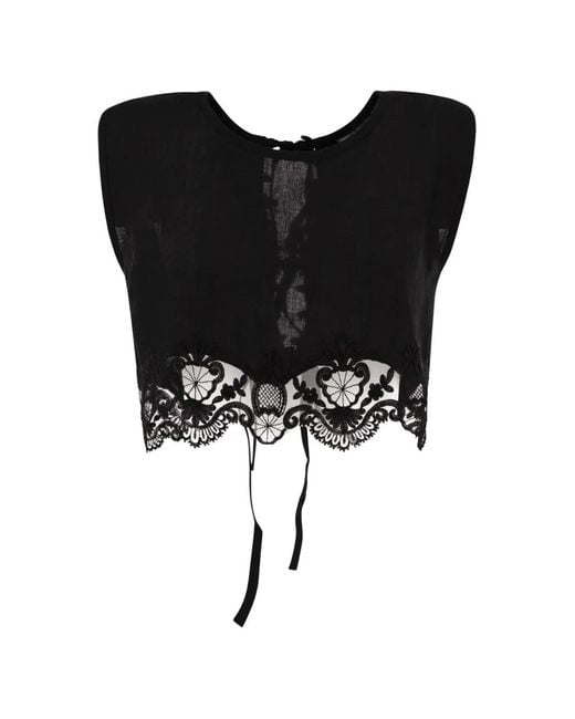 トップス MAURIZIO MYKONOS Maurizio Mykonos Broderie Anglaise Lace-Up Top in Black | Lyst