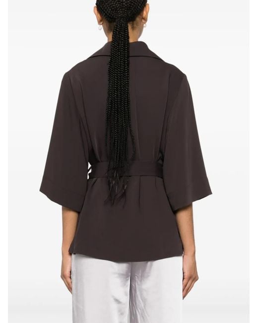 P.A.R.O.S.H. Black Tied-Waist Cady Blouse