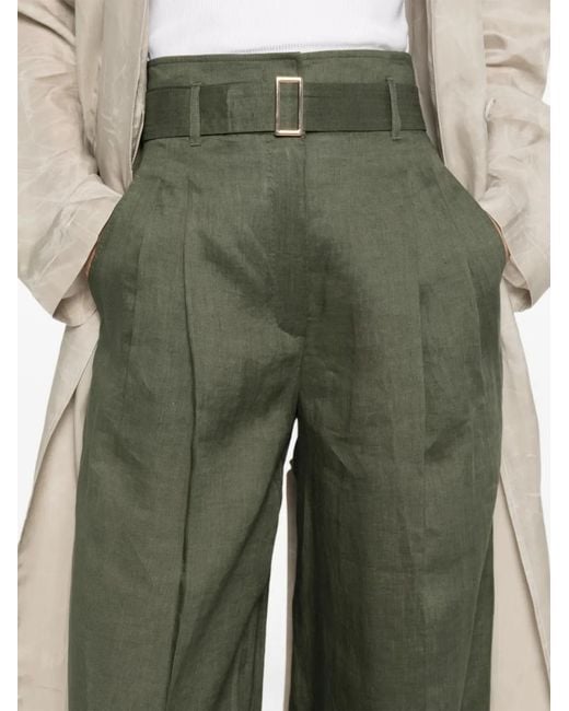 Max Mara Green Pantalon Ample À Taille Ceinturée
