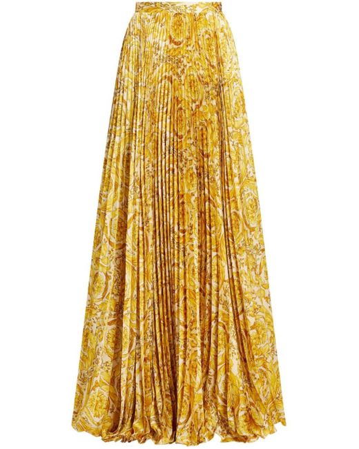 Versace Yellow Barocco-print Pleated Satin Skirt