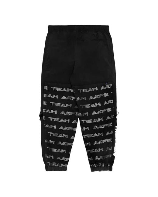 Aape By A Bathing Ape Black Moonface-Patch Monogram Track Pants for men