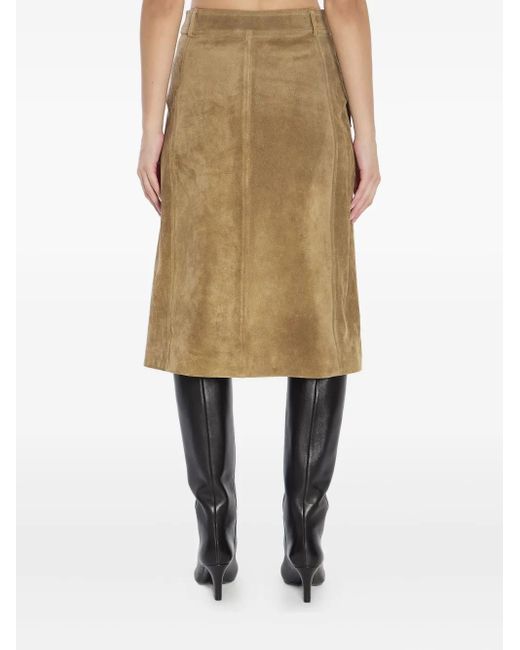 Arma Natural Elen Snap-Button Suede Midi Skirt