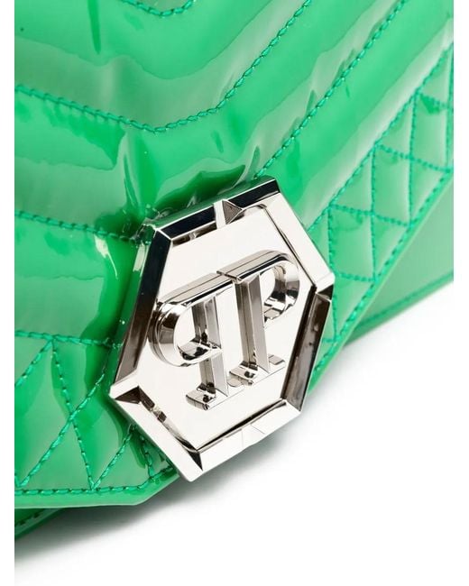 Philipp Plein Green Hexagon-Logo Medium Shoulder Bag