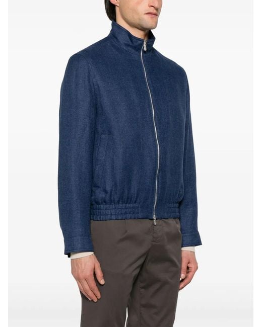 Brunello Cucinelli Blue Bomber Jacket for men