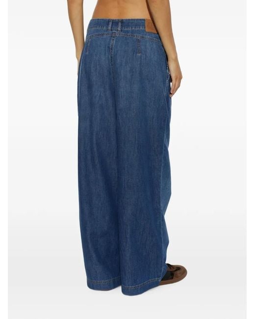 Munthe Blue Pleated Wide-Leg Jeans