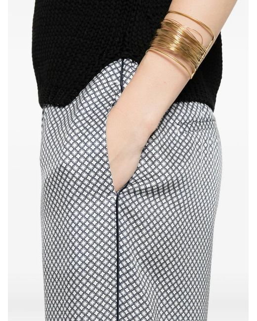 Peserico Gray Geometric-Print Piping-Detail Trousers