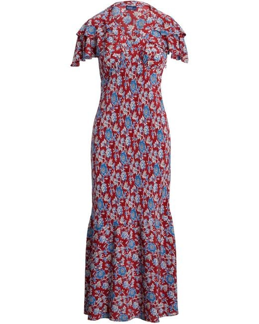Polo Ralph Lauren Purple Floral-Print Silk Midi Dress