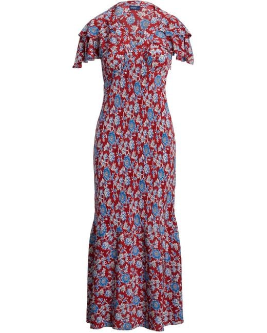 Polo Ralph Lauren Purple Floral-Print Silk Midi Dress