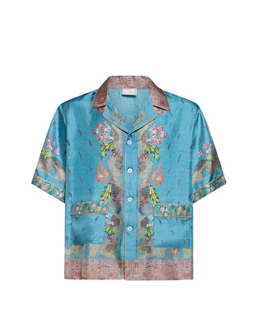 Pierre Louis Mascia Blue Paisley-Print Short-Sleeve Shirt