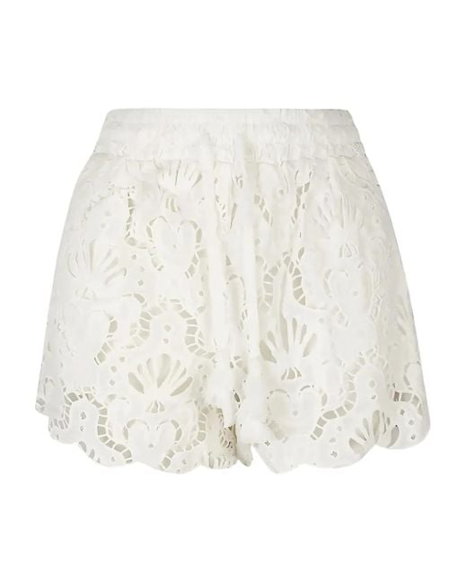 Farm Rio Embroidered Scalloped Shorts White