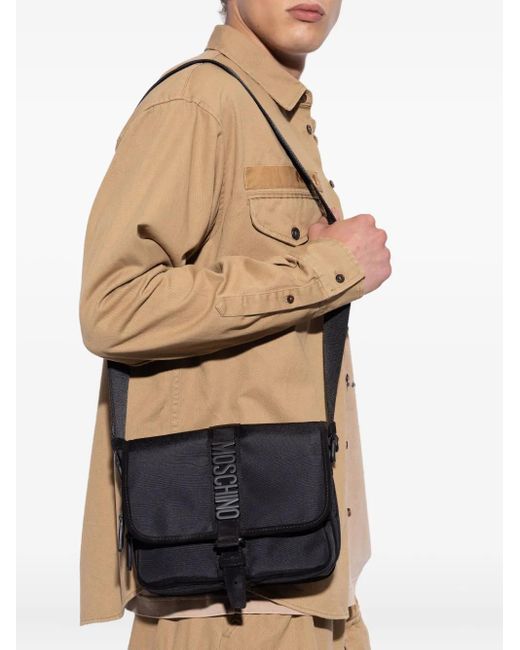 Moschino Black Logo-Plaque Buckled Shoulder Bag for men