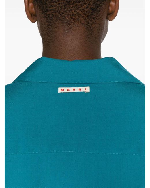 Marni Blue Camp-collar Virgin Wool Shirt for men