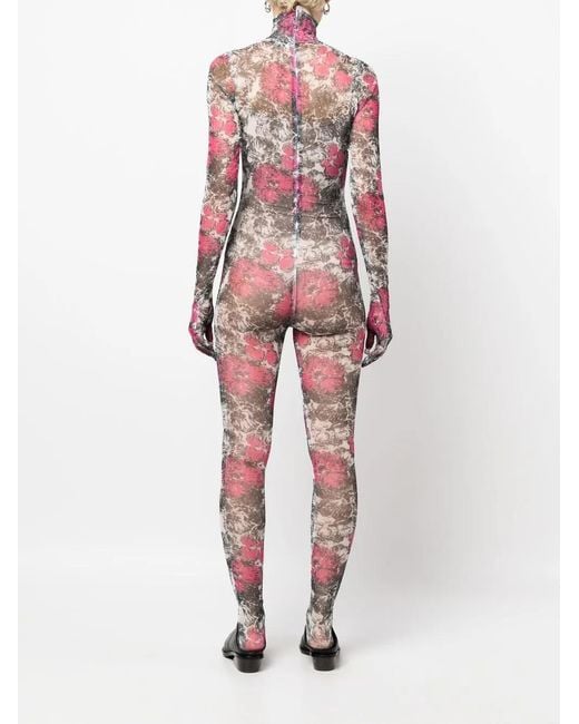 Shuting Qiu Black Floral-Print Semi-Sheer Jumpsuit