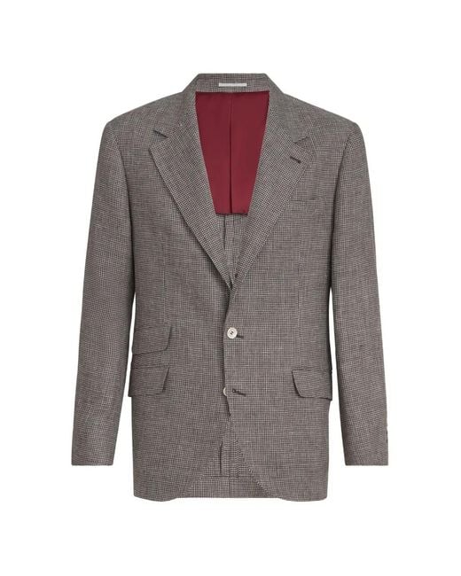 Brunello Cucinelli Gray Houndstooth Blazer for men